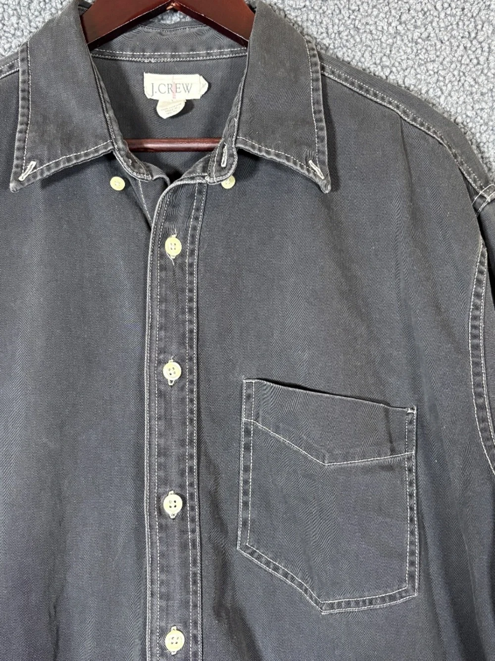 J Crew Cotton Oarsman Denim Long Sleeve Button Down Shirt - Men's Size LT Black